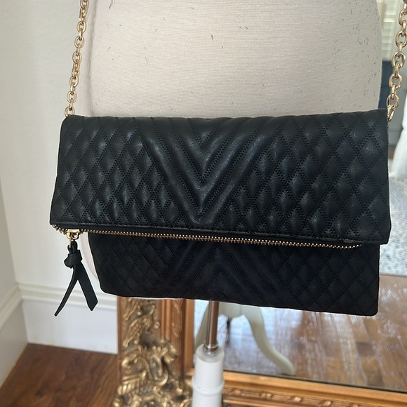 Madison West Black Crossbody Bag With Gold Tone Hardware and cross stitch design - Picture 2 of 9
